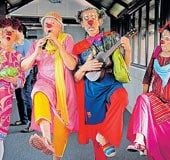 Medical clowns from France entertain patients and bystanders at Amrita Hospital