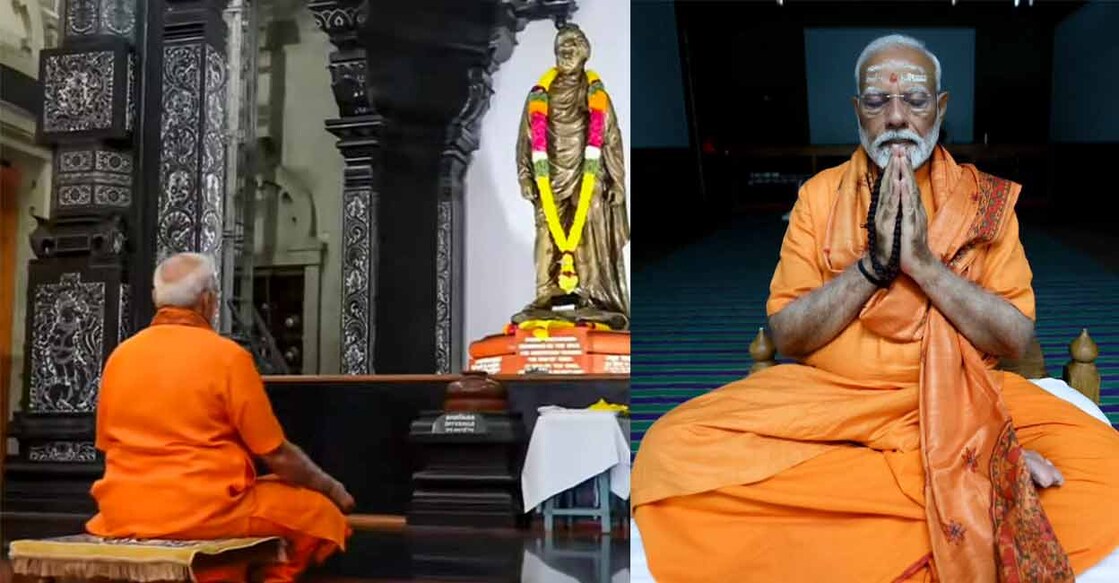 PM Narendra Modi during his meditation session in Kanyakumari. Photo: PTI