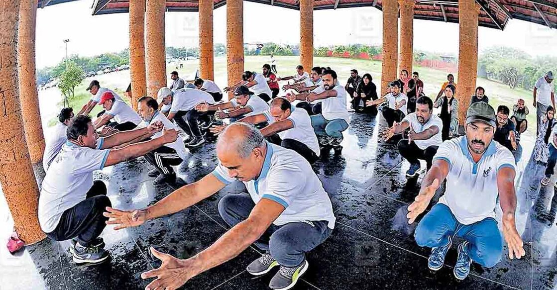 MEC 7 stands for 'Multi Excercise Combination' and its name denotes seven categories of workouts like aerobics, simple exercises, yoga, meditation, acupressure, breathing exercises and face massage. Photo: Manorama