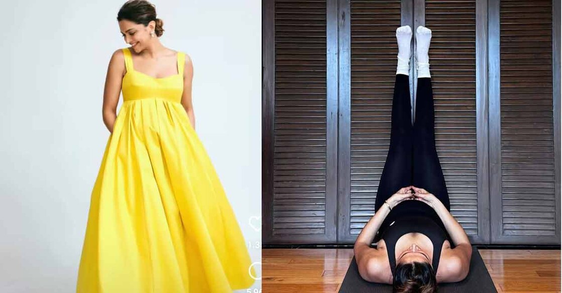 Deepika Padukone (left); Deepika demonstrates viparita karani asana (right). Photo: Instagram/@deepikapadukone 