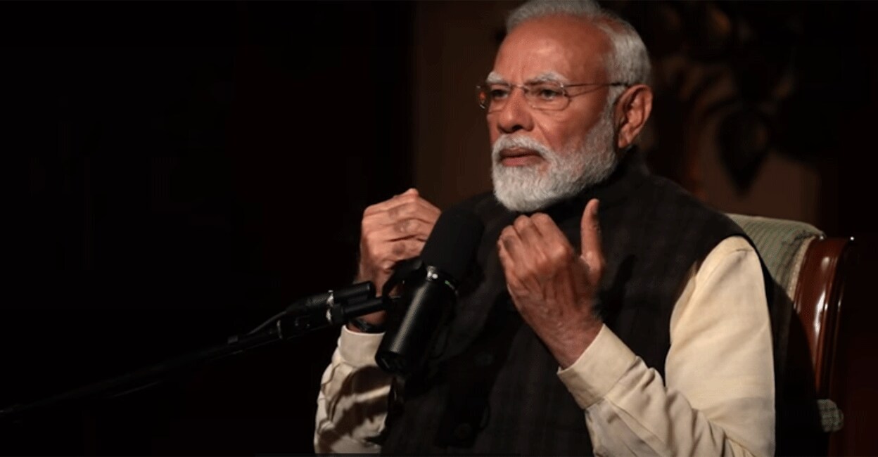 Narendra Modi during the podcast with Lex Fridman. Photo: Screengrab