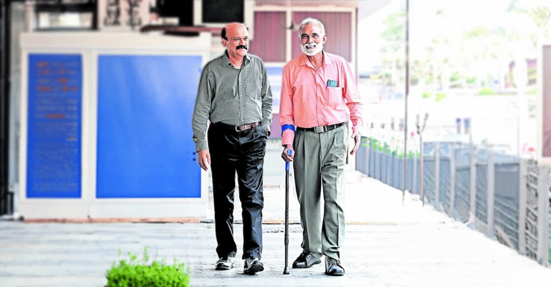 Dr Thomas Varghese (left) and Abraham Chacko (right) at St Joseph's Hospital, Manjummel. Photo: Jibin Chembola/Manorama