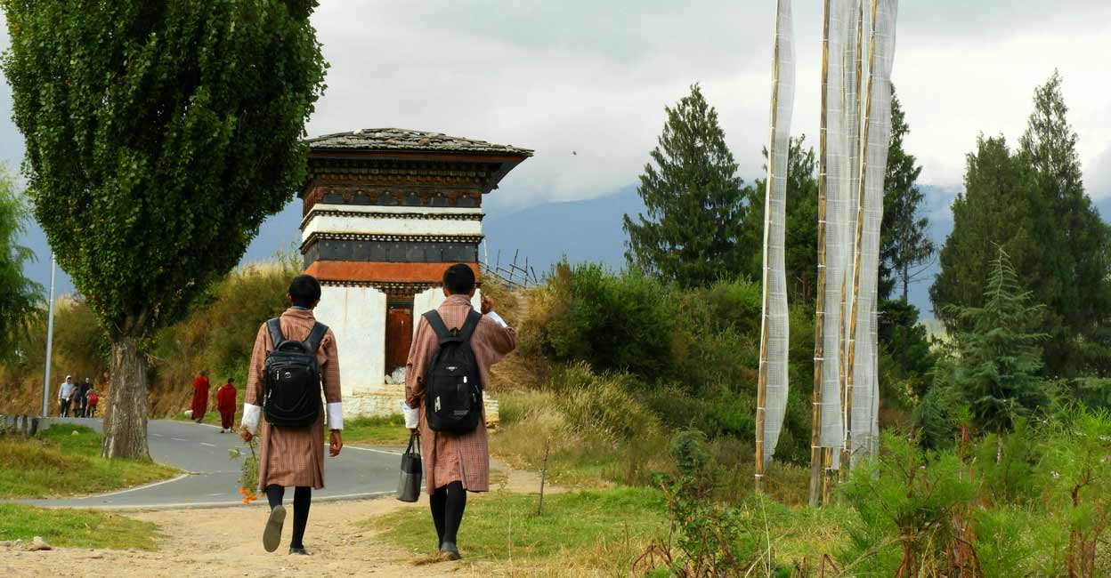 Students going to home after school in Bhutan. 
