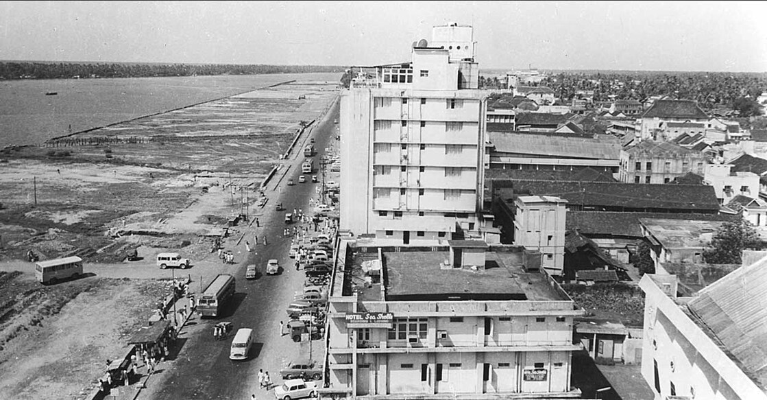 An undated picture of the old marine drive in Kochi. The big building in the foreground is the 'Sea Lord Hotel'. Photo courtesy: RETINA JOY / Manorama archive