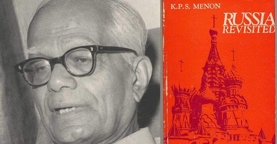 Combo image of K P S Menon and cover page of the 'Russia Revisited'. Photo: Manorama archive (L) and amazon.in