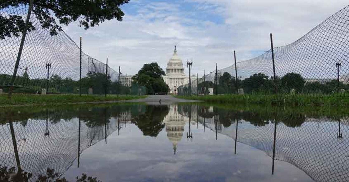 WASHINGTON, July 8, 2019 (Xinhua) -- The Capitol Hill is seen after heavy rain in Washington D.C., the United States, on July 8, 2019. Torrential rains and flash floods on Monday hammered the Washington D.C. region, stranding thousands of drivers and commuters, causing extensive power outages, and soaking train and metro stations as well as numerous basements. (Xinhua/Liu Jie/IANS)