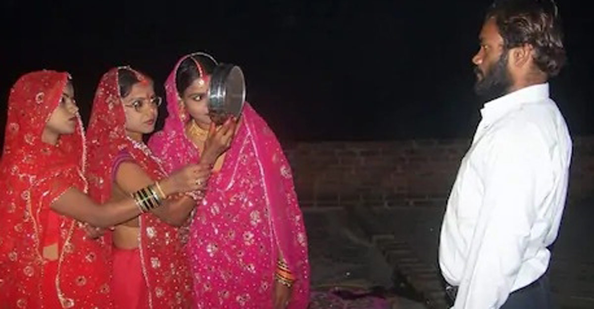 Three wives in karwa chauth.