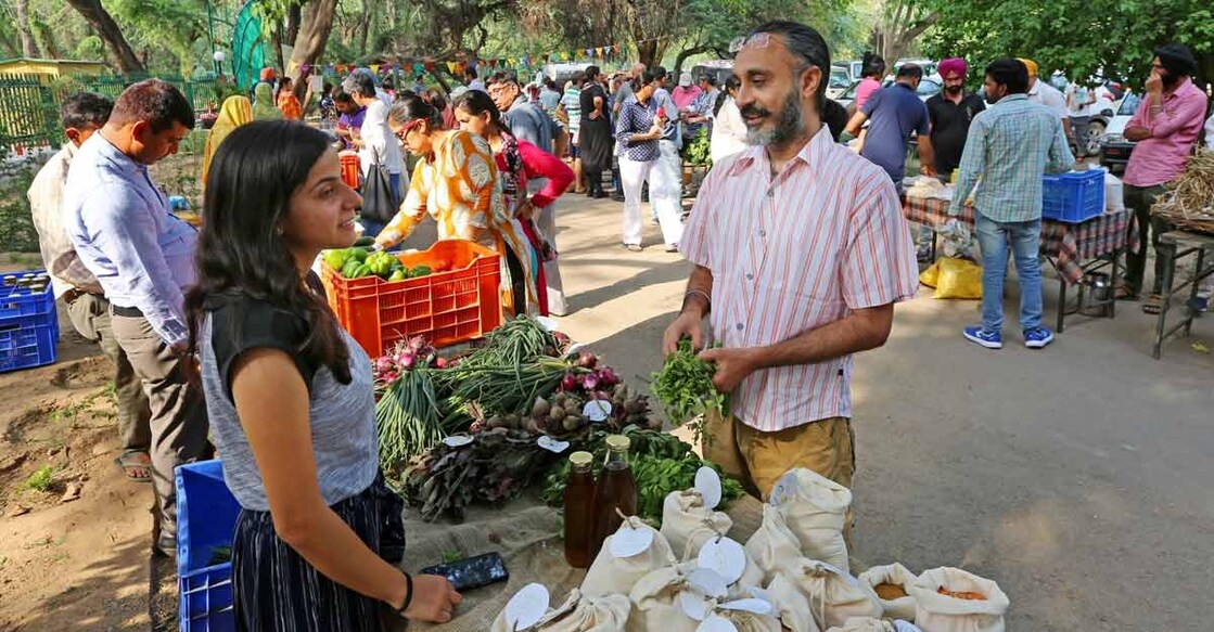 Rishi Miranshah at organic market in Punjab.