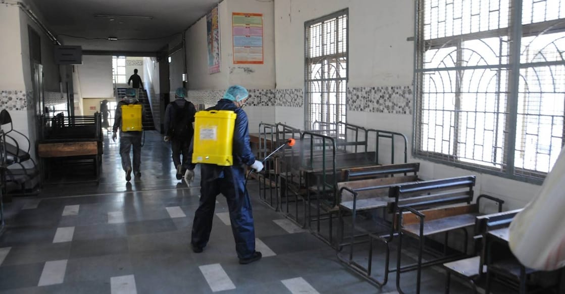 New Delhi: The Government school in Delhi's Ghazipur that had quarantined COVID-19 suspects being sprayed with disinfectants on Apr 3, 2020. (Photo: ANS) New Delhi: The Government school in Delhi's Ghazipur that had quarantined COVID-19 suspects being sprayed with disinfectants on Apr 3, 2020. (Photo: ANS)