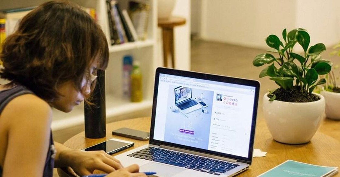working on computer