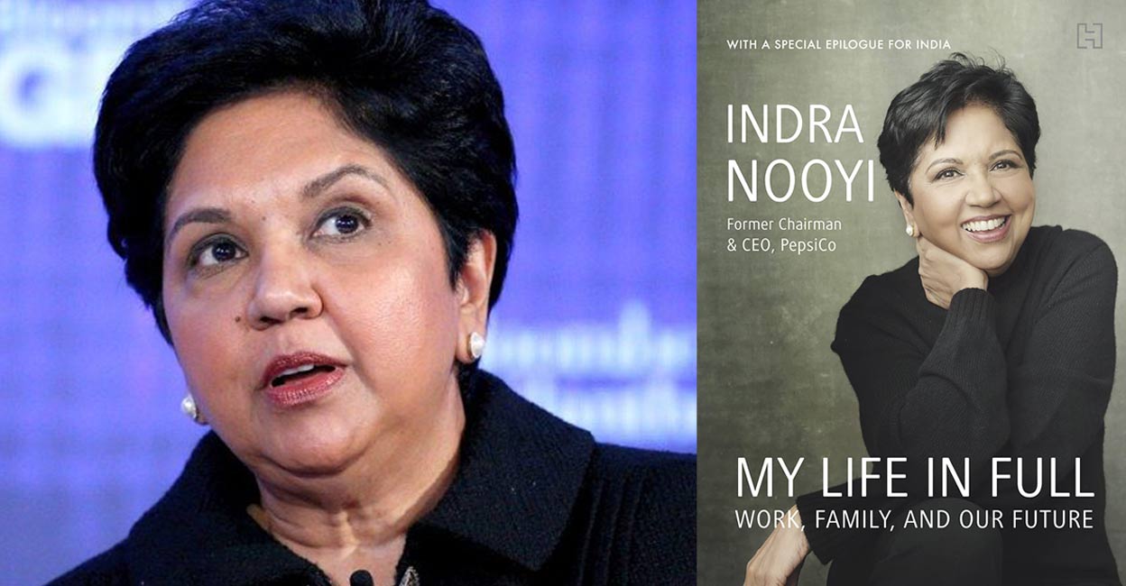 A combo image of Indra Nooyi (Reuters) and the book cover.