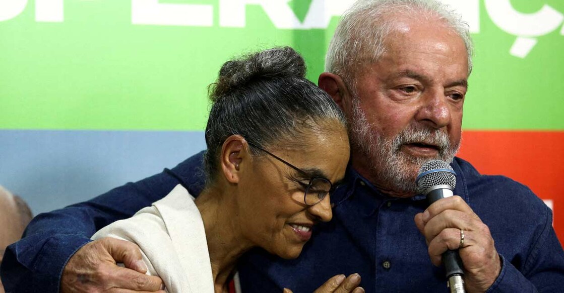 Brazil's President-elect Luiz Inacio Lula da Silva embraces former minister of environment Marina Silva during a news conference in Sao Paulo in this file photo. Image courtesy: Reuters/Carla Carniel