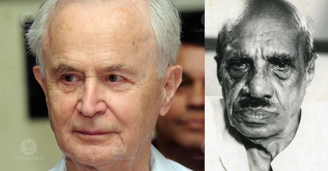 Ronald E Asher - Basheer Combo image of Ronald E Asher (L) Photo: PN Sreevalsan /Manorama and Vaikom Muhammed Basheer. Photo: Manorama archive
