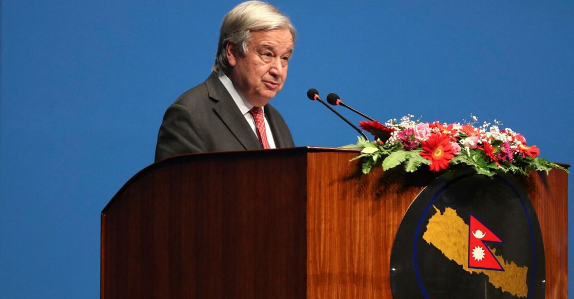 United Nations Secretary-General Antonio Guterres addresses the parliament in Kathmandu. Photo: Sujan GURUNG / AFP