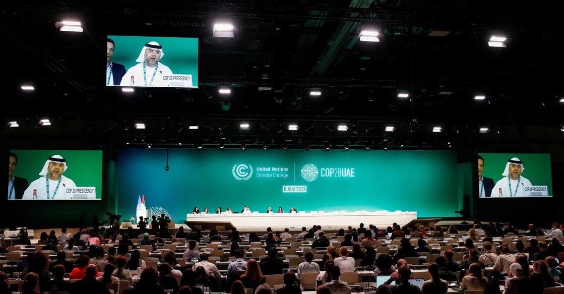 CLIMATE-UN-GLOBAL-ACTION COP28 Director-General Majid Al Suwaidi speaks at the United Nations Climate Change Conference (COP28) in Dubai. Photo: Thomas Mukoya/Reuters