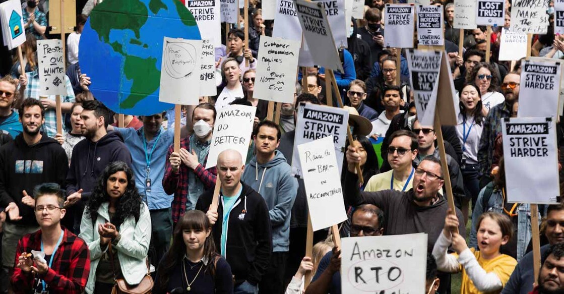 AMAZON-COM-WALKOUT Amazon workers participate in a walkout at Amazon Headquarters, in Seattle, Washington. Reuters/Matt Mills McKnight