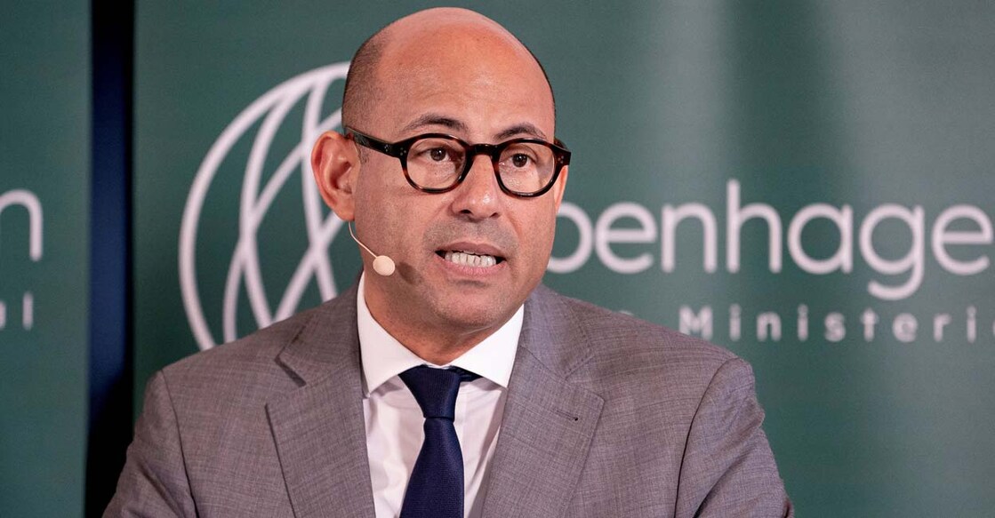 Executive Secretary of the UNFCCC Simon Stiell speaks during a news conference at the Copenhagen Climate Ministerial in Copenhagen. File Photo: Ritzau Scanpix/Liselotte Sabroe via Reuters