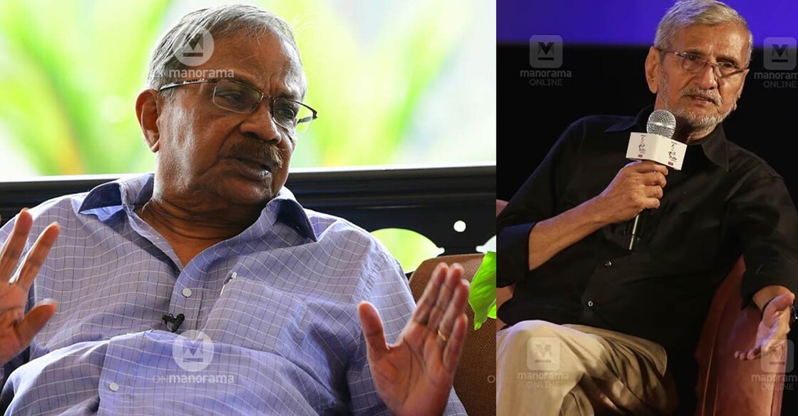 Combo image of (R) NS Madhavan speaking at 'MT: Kalam-Navathi Vandanam' in Thrissur and  MT Vasudevan Nair. Photo: Manorama