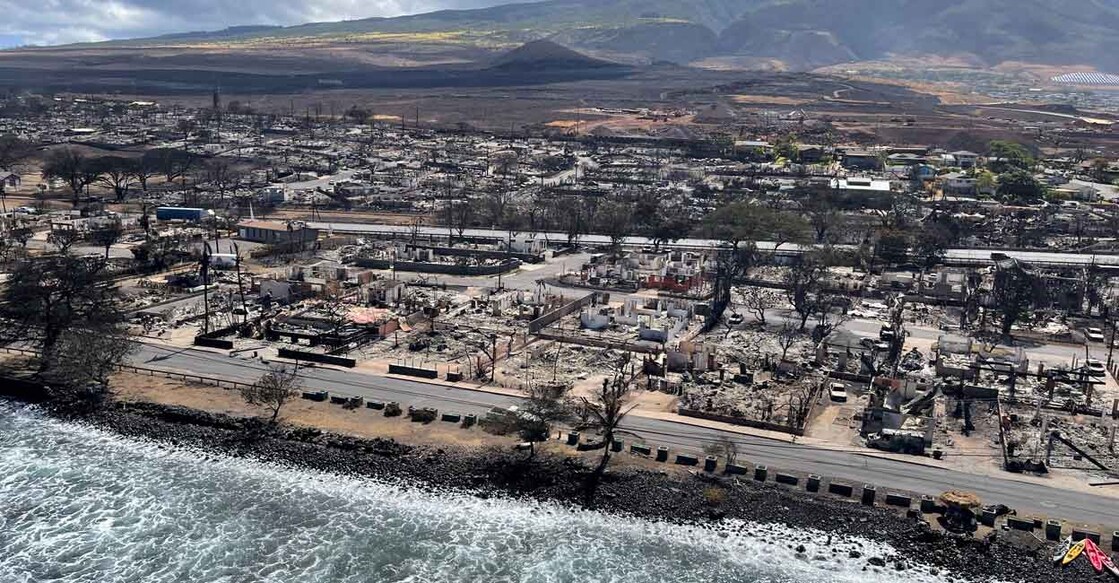 HAWAII-WILDFIRES The shells of burned houses and buildings are left after wildfires driven by high winds burned across most of the town in Lahaina, Maui, Hawaii. Hawai'i Department of Land and Natural Resources/Handout via REUTERS