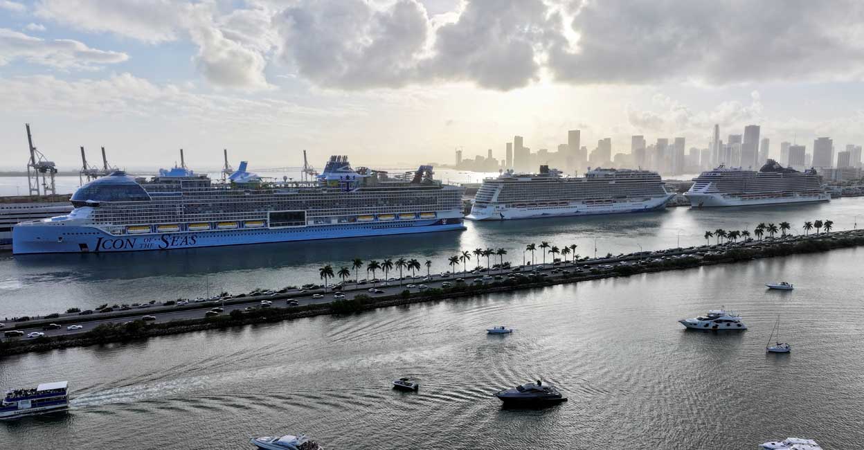 ROYAL-CARIBBEAN-ICON-OF-THE-SEAS Royal Caribbean's Icon of the Seas, the largest cruise ship in the world, sets sail for its inaugural voyage with passengers in Miami on January 27, 2024. Photo: Reuters/Maria Alejandra Cardona