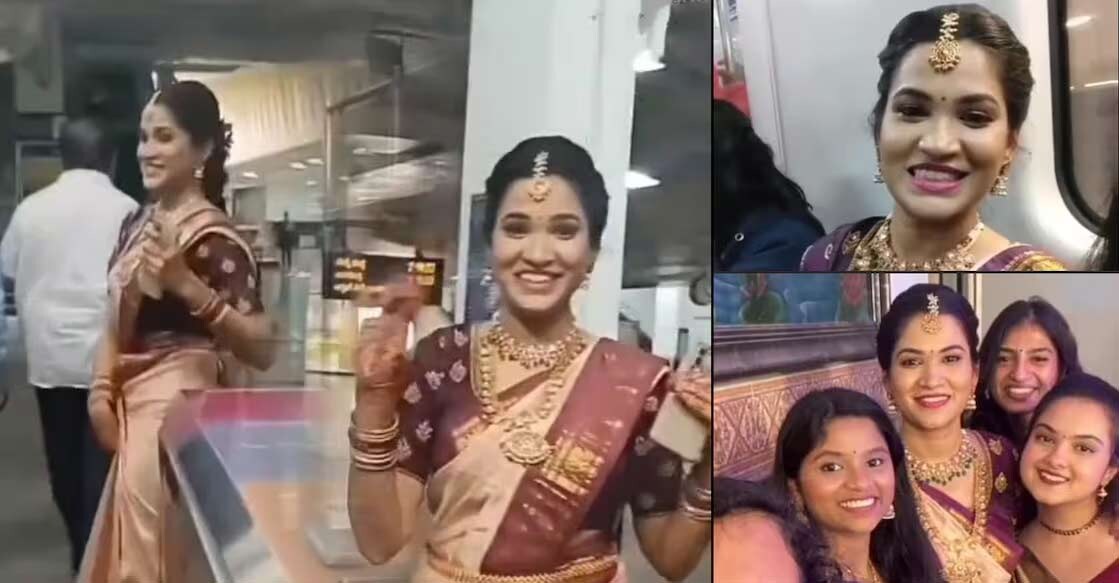 bride-in-metro When a bride's vehicle stuck in the traffic block she took a metro to reach the venue on time