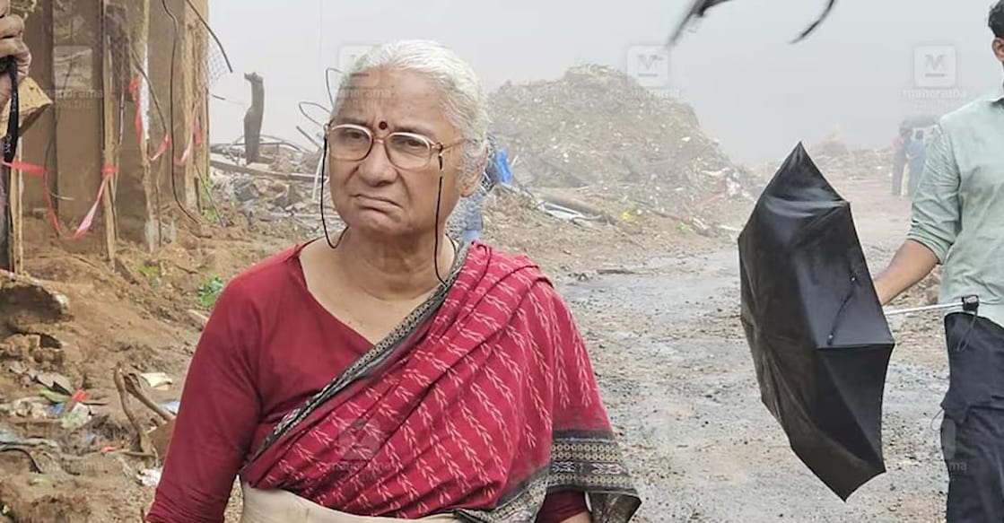 Medha Patkar during her visit to landslide-affected Mundakkai in Wayanad, Kerala. Photo: Jisha Balan/Manorama