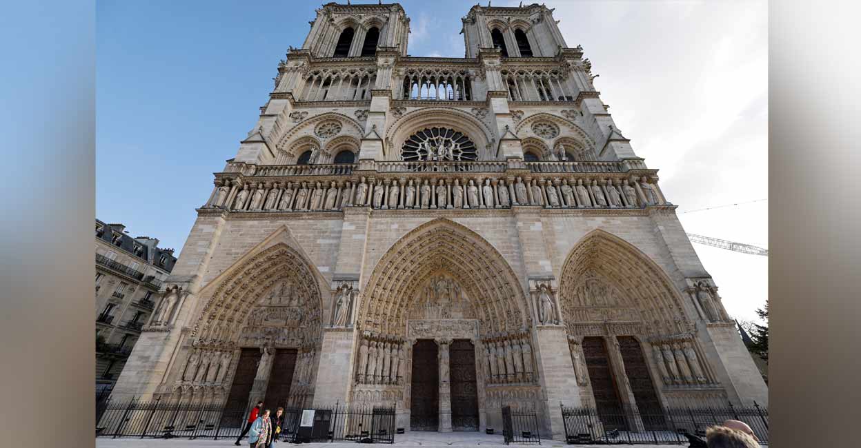 FRANCE-NOTREDAME A photo shows the facade of the Notre-Dame de Paris cathedral, ahead of its official reopening ceremony. Photo: LUDOVIC MARIN/Pool via REUTERS