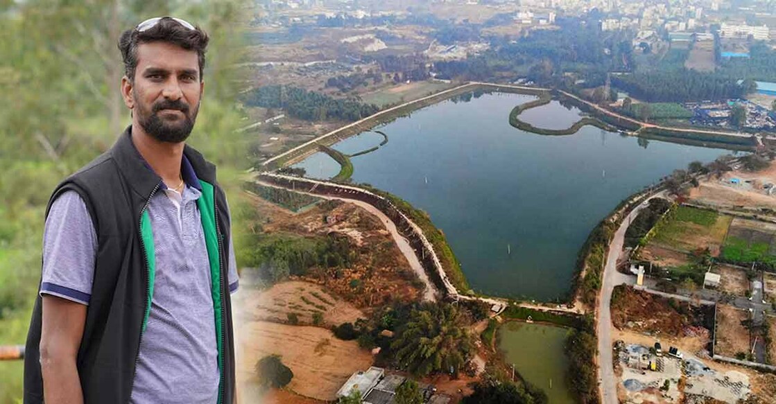 Anand Malligavad has restored seven lakes in the temple town of Ayodhya, nine in Lucknow and 40 water bodies in Odisha. A lake restored by Malligavad. Photo: X/@BlrCity_Updates