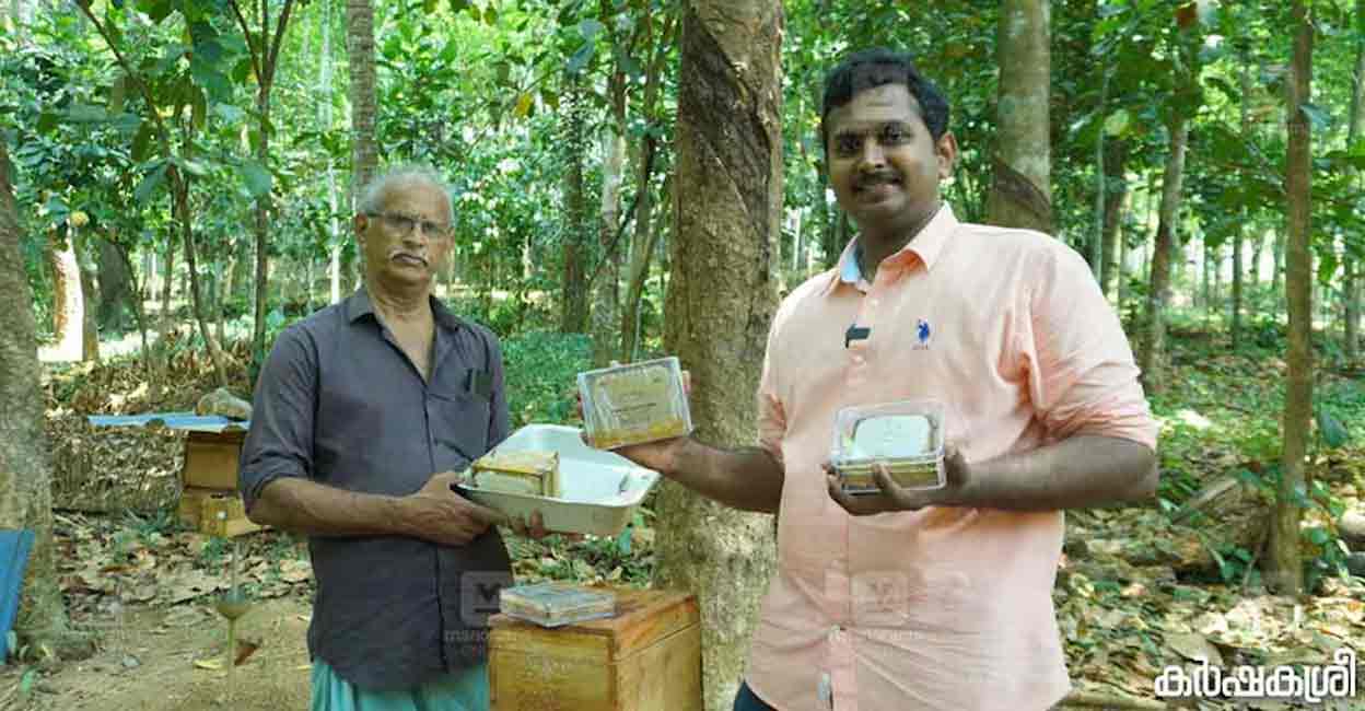 Anoop Baby Sam with his father Baby at their apiary. Photo: Special arrangement