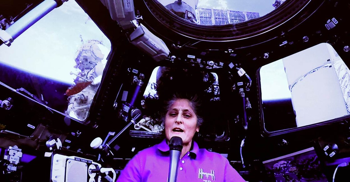 Reception-Receptor-Biden-Biden-Biden-Diwali-At-White-Casa-Reception Astronaut Sunita Williams offers comments through a video of the International Space Station during a reception to celebrate Diwali at the White House in October 2024. Photo: Kevin Dietsch/Getty Images through AFP