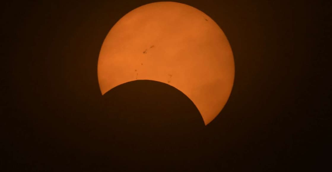 Partial view of the solar annular eclipse in Puerto San Julian, Santa Cruz province, Argentina in October, 2024. Photo: Mabromata / AFP