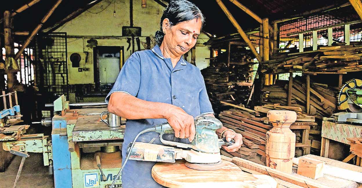 Omana at her carpentry workshop in Caritas near Ettumanoor in Kottayam. Photo: Rijo Joseph Manorama 
