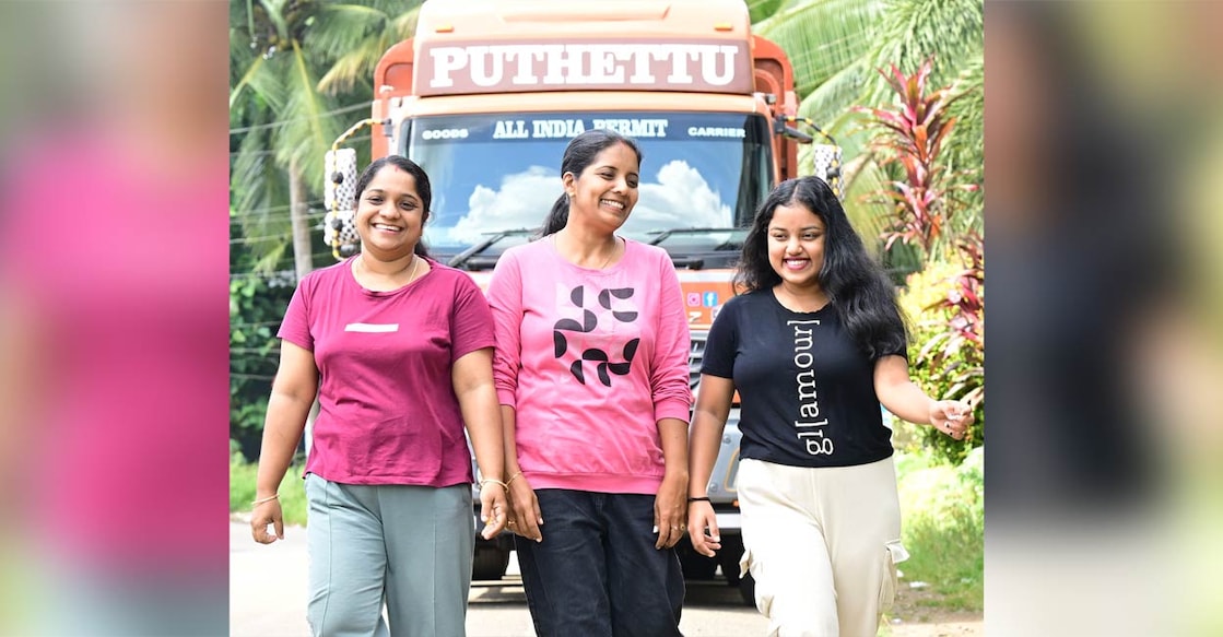 Surya, Jalaja and her daughter Devika, truck drivers and owners of Puthettu Travels. Photo: Rijo Joseph