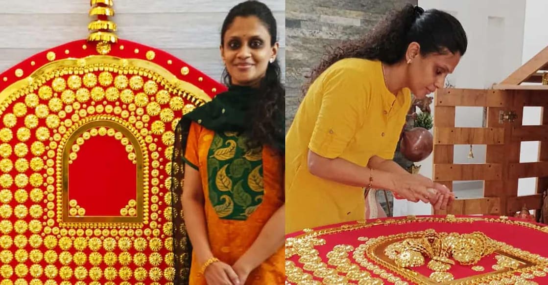 Priya Vatsan found her calling in crafting exquisite nettipattam and chapra for temples after leaving her IT job. Photo: Special arrangement