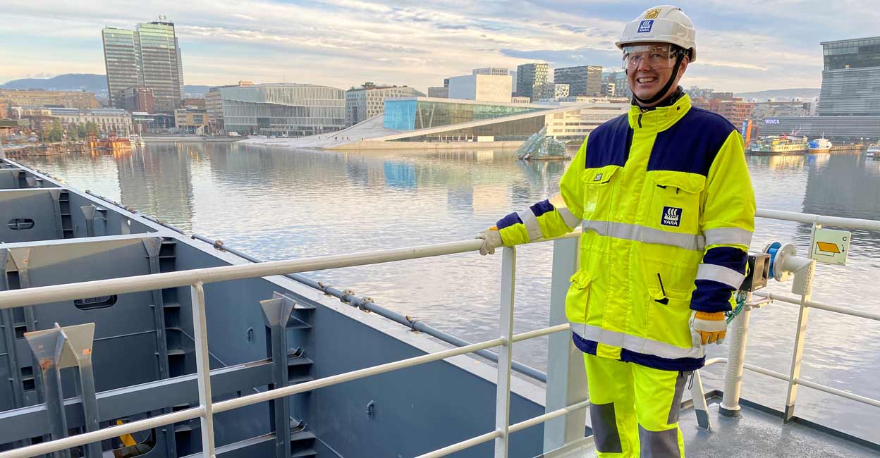 Project Manager Jostein Braaten stands onboard the Yara Birkeland