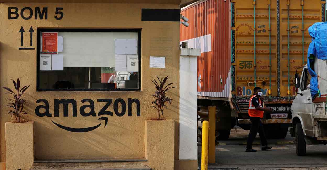 A man inspects trucks before they enter an Amazon storage facility on the outskirts of Mumbai. File photo: Reuters