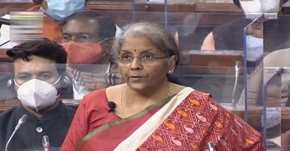 Nirmala Sitharaman is reading out the Union Budget through a made in India tab. Nirmala Sitharaman is reading out the Union Budget through a made in India tab.