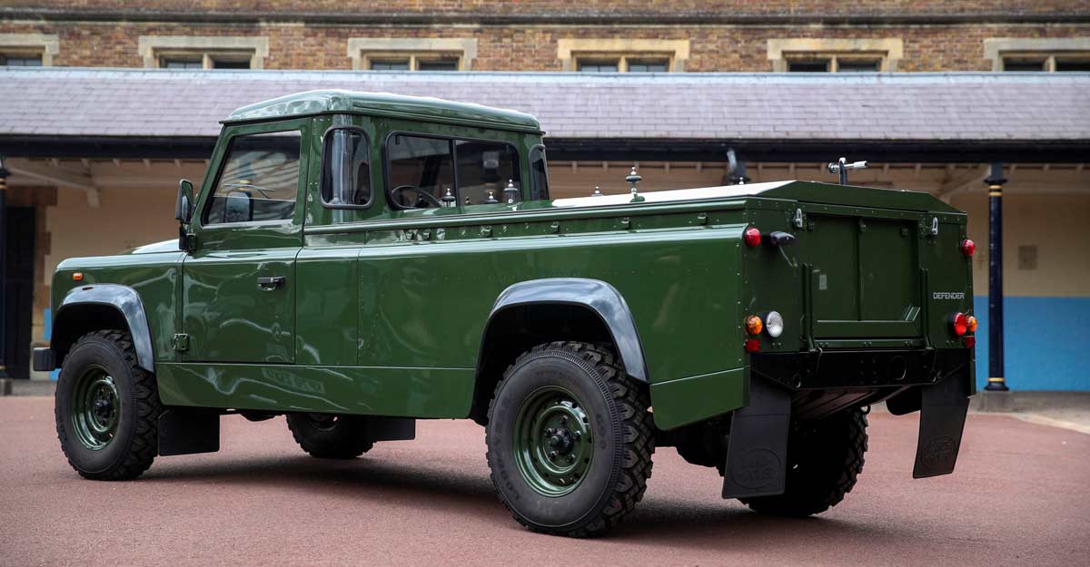 Jaguar Land Rover The Jaguar Land Rover that will be used to transport the coffin of Britain's Prince Philip at his funeral on April 17, 2021, is seen at Windsor Castle, Berkshire, Britain. Steve Parsons/Pool via Reuters