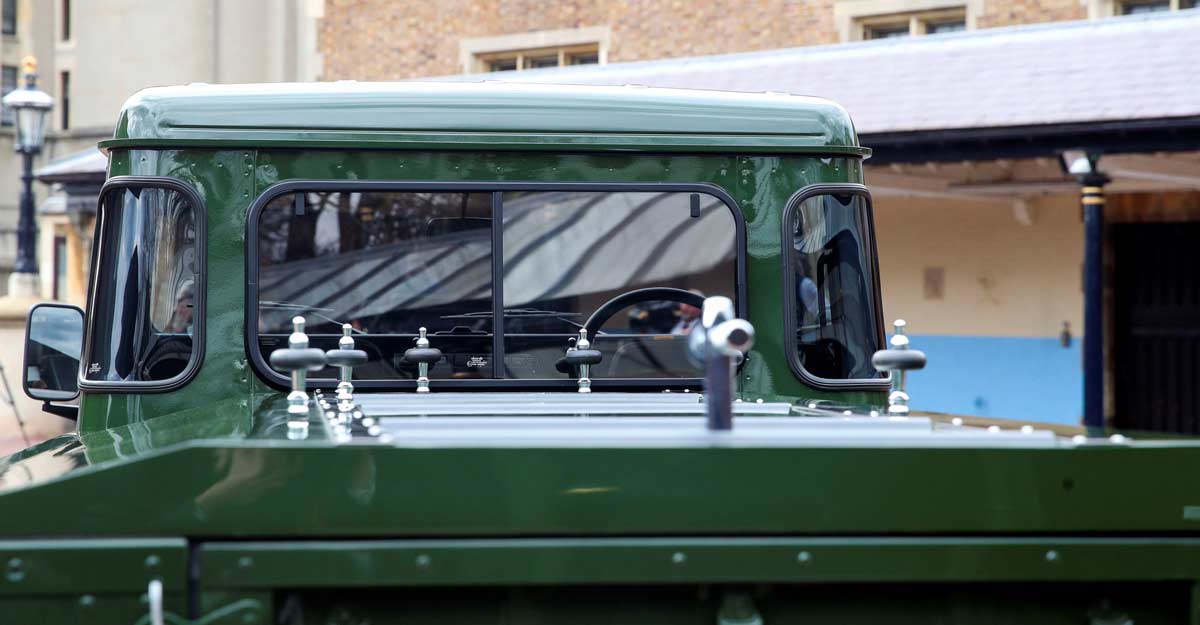 Fit for, and designed by, a prince: Philip's Land Rover funeral hearse The Jaguar Land Rover that will be used to transport the coffin of Britain's Prince Philip at his funeral on April 17, 2021, is seen at Windsor Castle, Berkshire, Britain. Steve Parsons/Pool via Reuters