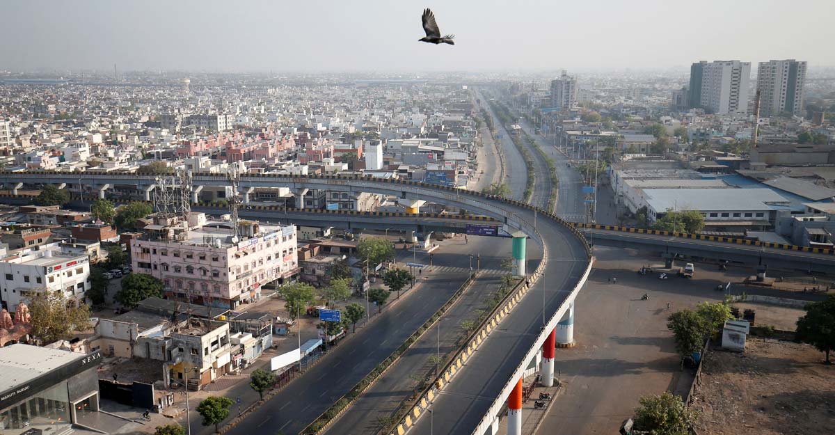 COVID A view shows empty roads during a 14-hour long curfew to limit the spreading of coronavirus disease (COVID-19) in the country, in Ahmedabad. Reuters/Amit Dave
