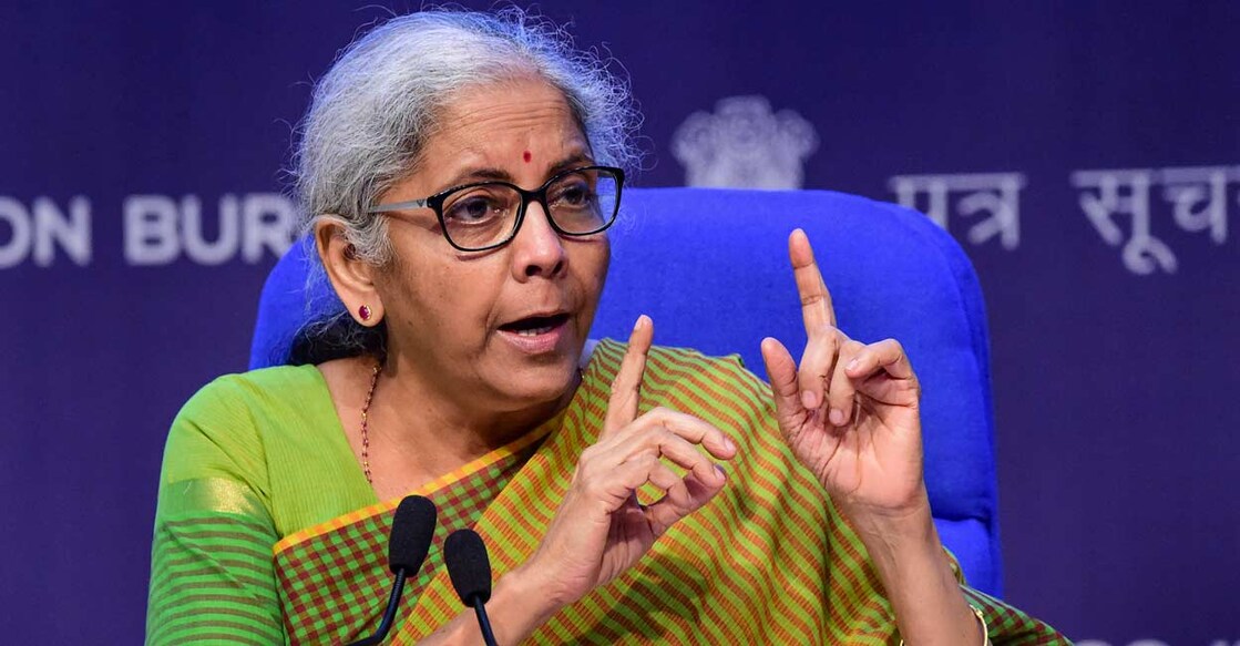 Union Finance Minister Nirmala Sitharaman addresses a press conference on Cabinet decisions in New Delhi. PTI