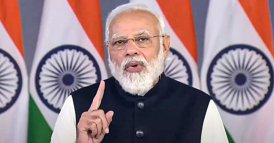 Prime Minister Narendra Modi delivers 'State of the World' special address at the World Economic Forums Davos Agenda, via video conferencing, in New Delhi, Monday. PTI