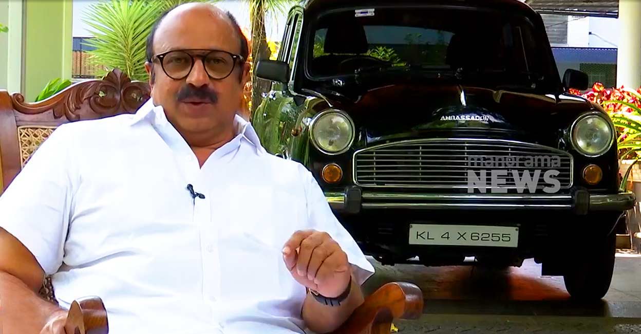 Actor Siddique and his black Ambassador car. Photo: MMTV