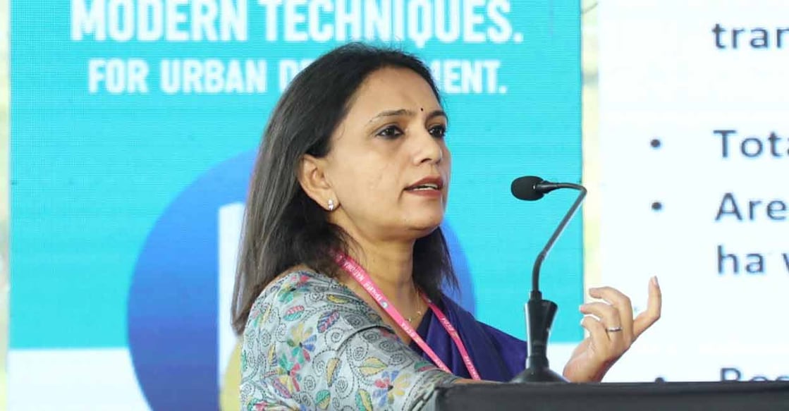 Geetha Ajit Pillai speaks at National Urban Conclave - Bodhi 2022 in Kochi on Sunday. Photo: Special arrangement