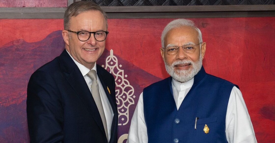 Australian PM Anthony Albanese; Indian PM Narendra Modi. Photo: Twitter/@AlboMP