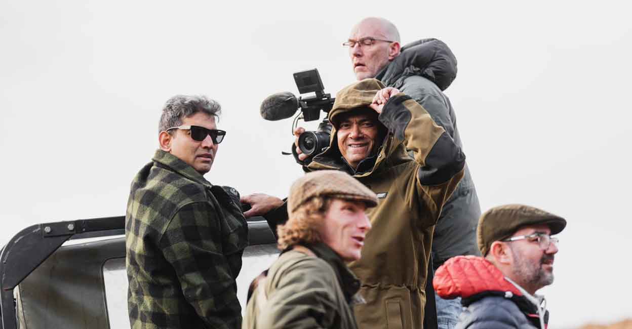 Presenters Ashique Thahir, Deepak Narendran and Freddie Hunt during the shoot in Scotland. Photo: Special Arrangement