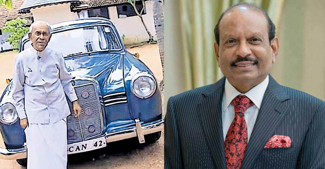 Uthradom Thirunal Marthanda Varma with the 'CAN 42' Mercedes Benz car next to him (left), LuLu Group's managing director M A Yusuffali (right).