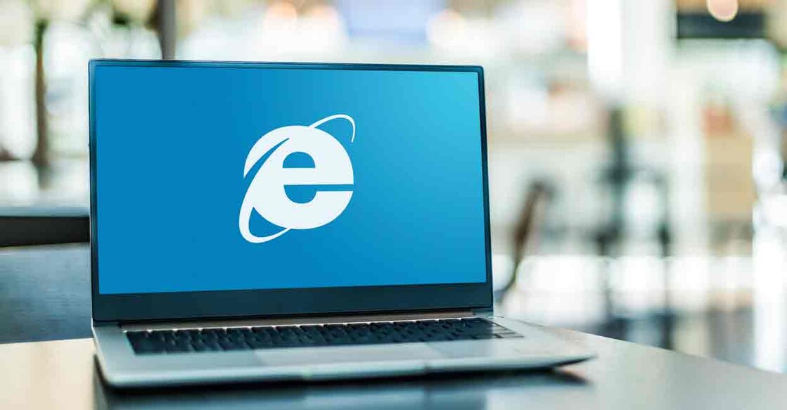  Laptop computer displaying logo of Internet Explorer. Photo: Shutterstock