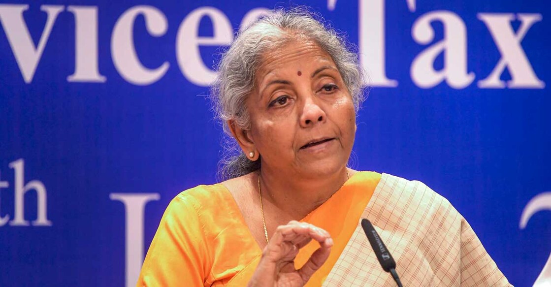 Union Finance Minister Nirmala Sitharaman addresses a press conference briefing media about the deliberations of the 47th Goods and Services Tax (GST) Council Meeting, in Chandigarh, Wednesday, June 29, 2022. Photo: PTI