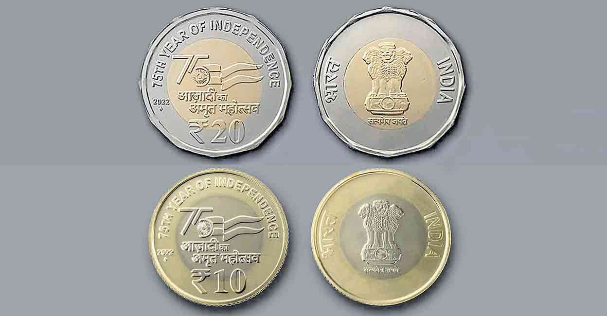 The coins of Re 1, Rs 2, 5, 10 and 20 denominations will have the Azadi Ka Amrit Mahotsav (AKAM) design. Photo: Manorama